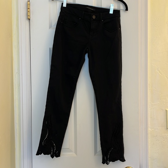 Elie Tahari Skinny Straight Leg Black Jeans Eyelet Cutout Detail - Picture 4 of 5